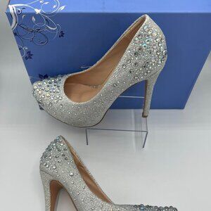 Fabulicious Shoes Womens Size 7 Destiny Silver Rhinestone Platform Heels